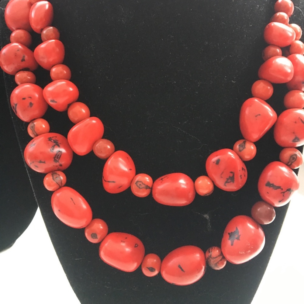 Bamboo coral double strand necklace